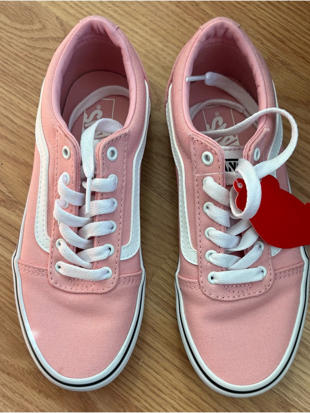 Vans Kids Low-Top Canvas Sneakers in Light Pink with White Stripe size 2